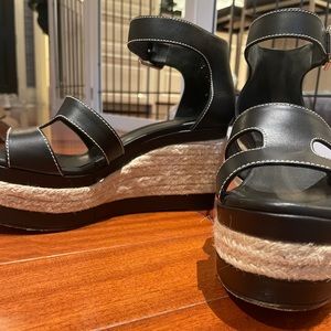 HERMÈS black espadrille wedges